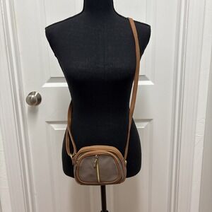 VALENTINA Pebbled Taupe Made In Italy Leather Small Crossbody Gold Hardware